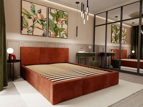 ŁÓŻKO TAPICEROWANE DO SYPIALNI 120x200 ŁÓŻKO PODWÓJNE Z POJEMNIKIEM MIODOWE na Arena.pl