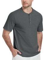 Koszulka męska Henley bawełniana bez kołnierzyka krótki rękaw szara S