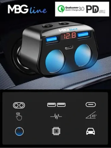 ROZDZIELACZ GNIAZDA ZAPALNICZKI 12-24V 3xUSB QC PD na Arena.pl