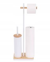 Stojak na papier toaletowy z uchwytem i szczotką WC biały bambus YOKA HOME