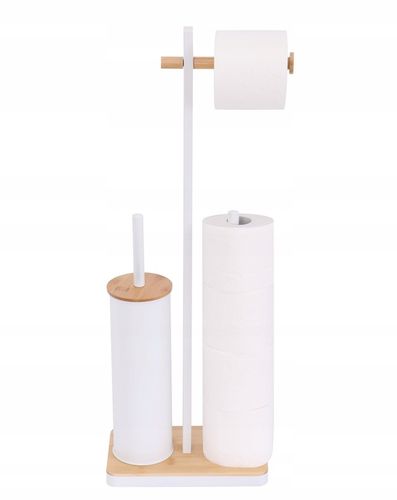 Stojak na papier toaletowy z uchwytem i szczotką WC biały bambus YOKA na Arena.pl