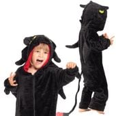 Piżama Dla Dzieci Dziecięca Kigurumi Onesie Smok Szczerbatek Czarny 115-125