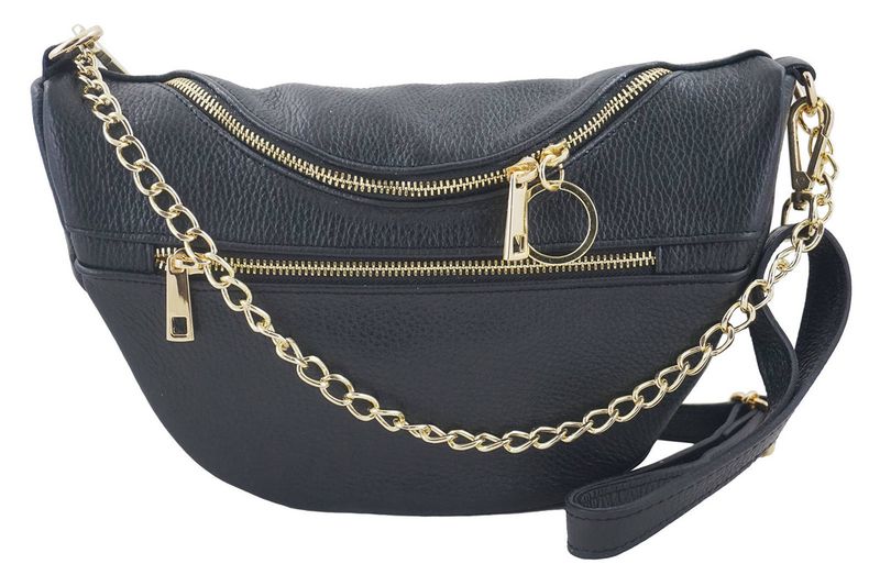 Pojemna torebka nerka z łańcuszkiem - Czarna zdjęcie 1