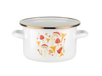 GARNEK EMALIOWANY BIAŁY GRZYBY ZŁOTE OKUCIE EMALIA PLESZEW 18 CM 2,65 L