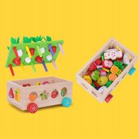 MONTESSORI drewniany zestaw ZŁAP ROBACZKA sorter klocków AUTO układanka XXL