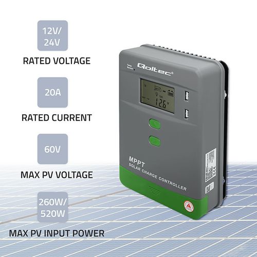 Qoltec regulator MPPT 20A 12/24V LCD USB na Arena.pl