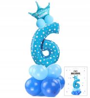 ZESTAW BALONÓW STOJĄCY NIEBIESKI Z CYFRĄ 6 NA PRZYJĘCIE URODZINOWE