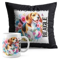 ZESTAW KUBEK + PODUSZKA CZARNA - PIES PSY PIESEK RASA BEAGLE