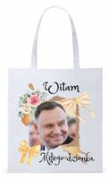 Prezydent Andrzej Duda Torba Eco Biała Shopper Z Nadrukiem Ze Zdjęciem