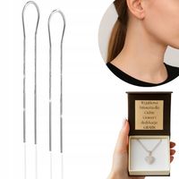 KOLCZYKI WISZĄCE DŁUGIE SREBRNE PRZEKŁADANE PRZECIĄGANE ŁAŃCUSZKI ZESTAW