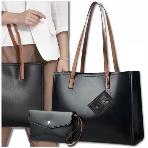 Torebka Shopper Damska CZARNA Torba Na Ramię Duża A4 SKÓRZANA Shopperka na Arena.pl