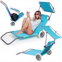 LEŻAK PLAŻOWY SKŁADANY FOTEL OGRODOWY WÓZEK NA KÓŁKACH LEŻANKA Z DASZKIEM