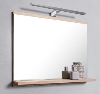 Lustro dąb sonoma z oświetleniem LED, jedna półka, lustro łazienkowe