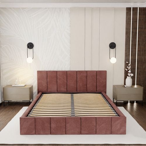 ŁÓŻKO TAPICEROWANE 140x200 ŁÓŻKO PODWÓJNE PREMIUM Z POJEMNIKIEM BRUDNY RÓŻ na Arena.pl