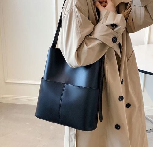 Torebka Damska Szoperka CZARNA Torba na Ramię Pojemna Shopper A4 Eko Skóra na Arena.pl