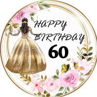 Opłatek na tort Urodziny 18 30 40 50 Kobieta Postać Kwiaty Ramka Tekst