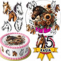 ZESTAW OPŁATEK NA TORT 20CM + 16 POSTACI - KOŃ HOBBY HORSE + IMIĘ 15CM 18CM