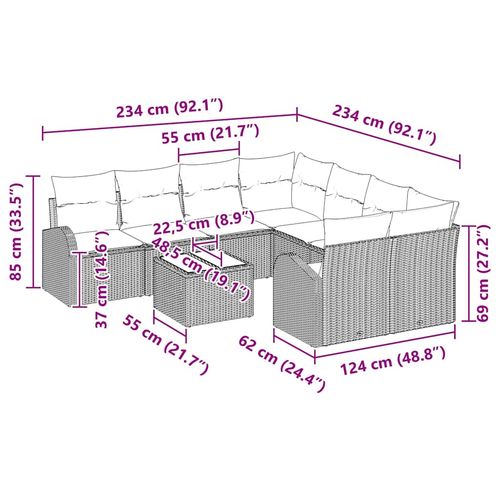 Zestaw Sof na Ogród 9 pcs Beżowy 55 x 55 x 37 cm polirattan na Arena.pl