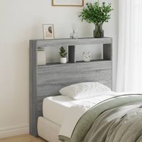 Zagłówek z półkami i LED, szary dąb sonoma, 100x17x102 cm