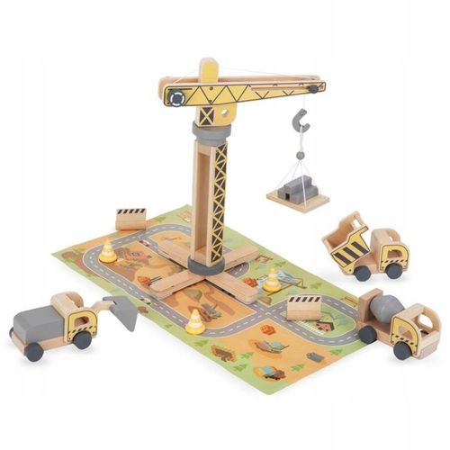 Drewniany Plac Budowy Z Dużym Ruchomym Dźwigiem i Pojazdami Żuraw Wieżowy na Arena.pl