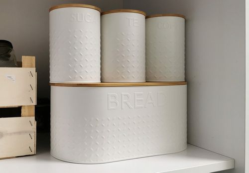 ZESTAW 5W1 CHLEBAK + POJEMNIKI NA KAWĘ CUKIER HERBATĘ DESKA KROJENIA CHZ03 na Arena.pl