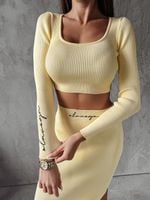 Komplet damski OLAVOGA MILANO UNI bananowy żółty prążek