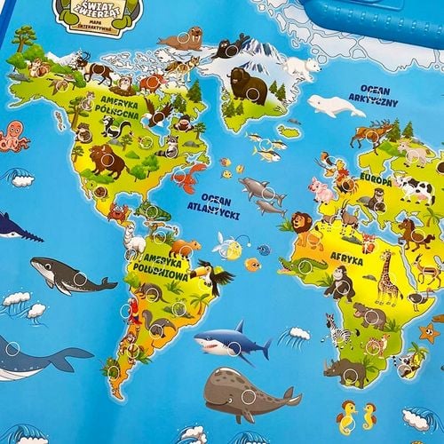 INTERAKTYWNA MAPA ŚWIATA ZWIERZĄT DOTYKOWA MATA EDUKACYJNA MÓWI PO POLSKU na Arena.pl