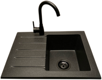 Zlewozmywak jednokomorowy z ociekaczem ARAGON grafit z lewym ociekaczem + bateria LUNA