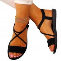 CZARNE SANDAŁY DAMSKIE PŁASKIE ELEGANCKIE MODNE NA LATO