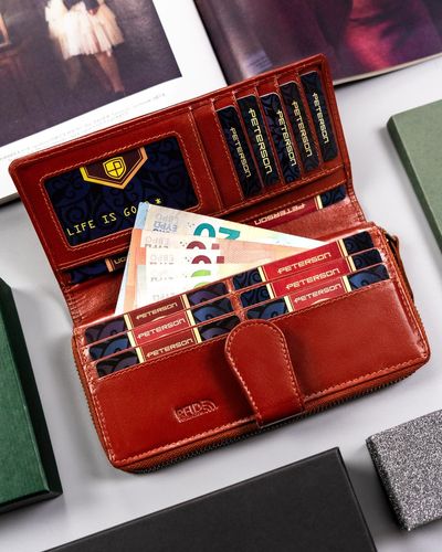 duży, skórzany portfel damski na zamek i zatrzask - peterson na Arena.pl