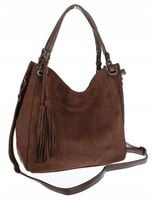 Torebka damska shopper worek zamsz elegancka lekka torba S3999 Czekoladowa
