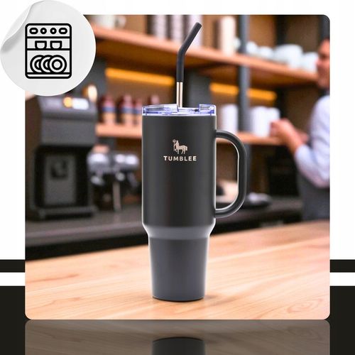 DUŻY Kubek Termiczny ze STALOWĄ SŁOMKĄ do Auta na Kawę Herbatę Zimne Napoje na Arena.pl