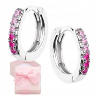 KOLCZYKI SREBRNE DLA DZIEWCZYNKI KÓŁKA RÓŻOWA CYRKONIA ZATRZASK PRÓBA 925