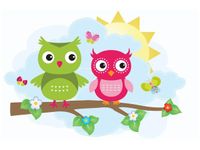 60X40CM LIMONKOWA RÓŻOWA SOWA GAŁĘZI OBRAZ