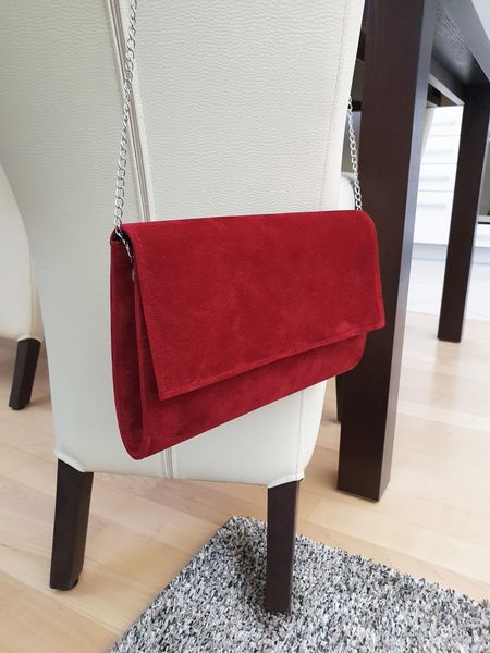 ELISE torebka kopertówka eko zamszowa z łańcuszkiem V014 bordowa zdjęcie 3