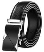 Czarny Męski pasek automatyczny do spodni skórzany H35_B