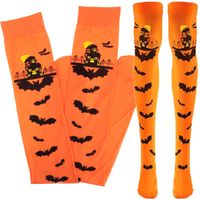ZAKOLANÓWKI POŃCZOCHY DAMSKIE HALLOWEEN NIETOPERZE POMARAŃCZOWE PRINT