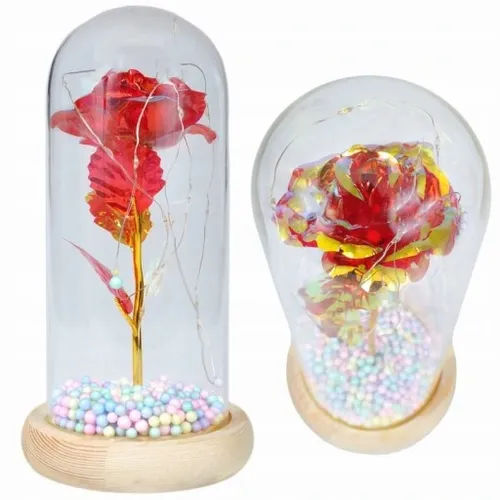 WIECZNA RÓŻA W SZKLE ŚWIECĄCA LED PREZENT PUDEŁKO NA WALENTYNKI DZIEŃ BABCI na Arena.pl