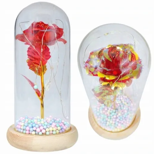 WIECZNA RÓŻA W SZKLE ŚWIECĄCA LED PREZENT PUDEŁKO NA WALENTYNKI DZIEŃ BABCI zdjęcie 10