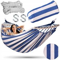 HAMAK 2 OSOBOWY Z PAŁĄKAMI 260x150 XXL MOCNY + HAKI + LINKI + POKROWIEC