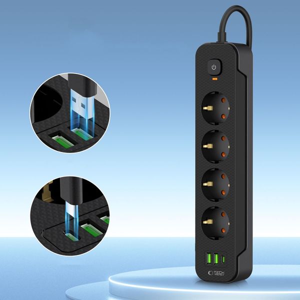 tech-protect pcl4x3 power strip long 2 usb & 1 type-c & 4 socket zdjęcie 3