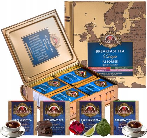 Basilur BREAKFAST EUROPE zestaw herbat 4 SMAKI na PREZENT puszka - 32 szt. na Arena.pl