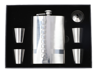 Zestaw Prezentowy Srebrna Piersiówka ok. 270 ml + 4 Kieliszki na Prezent
