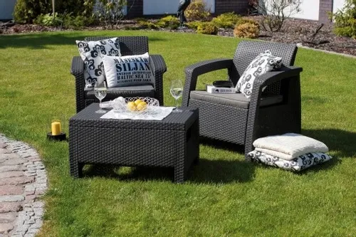 KOMPLET MEBLI WYPOCZYNKOWY RATTAN CORFU MAX GRAFIT 5 OS ALIBERT OGRÓD na Arena.pl