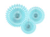 Rozety dekoracyjne z bibuły niebieski jasny błękitny, 20-30 cm 3 szt.