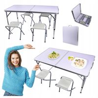 Stół Biwakowy Stolik Składany 120x60x70cm + 4 Stołki Zestaw Turystyczny