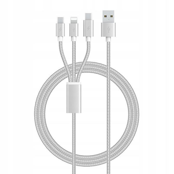 KABEL ŁADOWARKA 3w1 1.2m TYP-C Lightning USB-C 5A zdjęcie 4