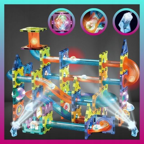 Klocki MAGNETYCZNE KONSTRUKCYJNE Tor kulkowy ŚWIECĄCY 110 el Zestaw dziecko na Arena.pl