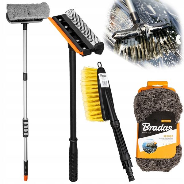 2X SZCZOTKA TELESKOPOWA DO CZYSZCZENIA SAMOCHODU FELG AUTA GĄBKA ŚCIĄGACZKA zdjęcie 1