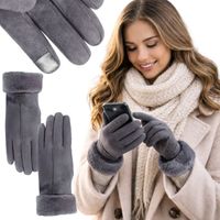 RĘKAWICZKI DAMSKIE DOTYKOWE OCIEPLANE Z FUTERKIEM